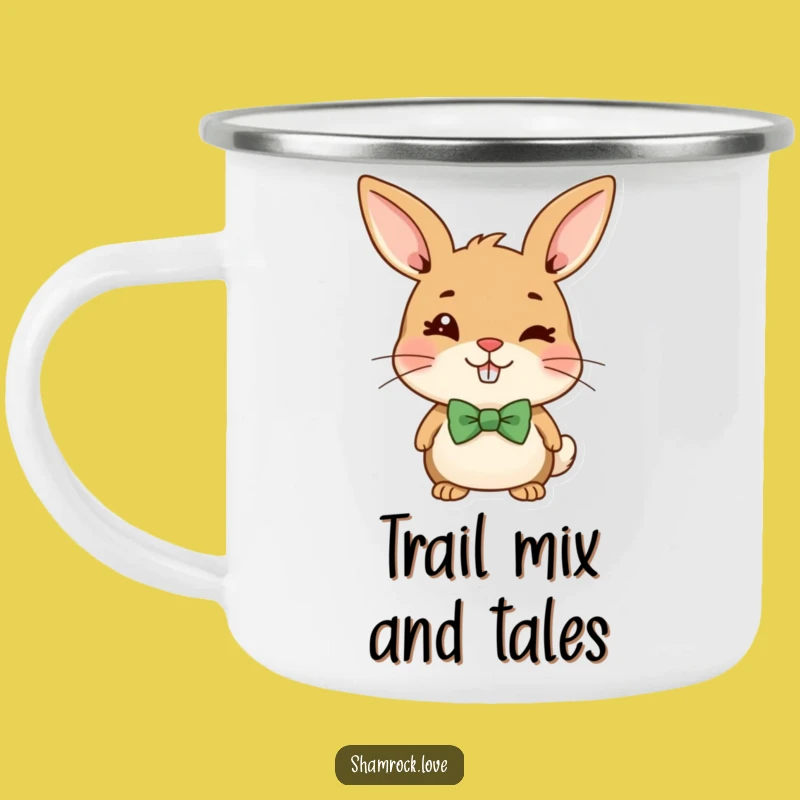 Funny Bunny Bow Tie Wink Camping Mug: Adventure-Ready & Mischievous Gift