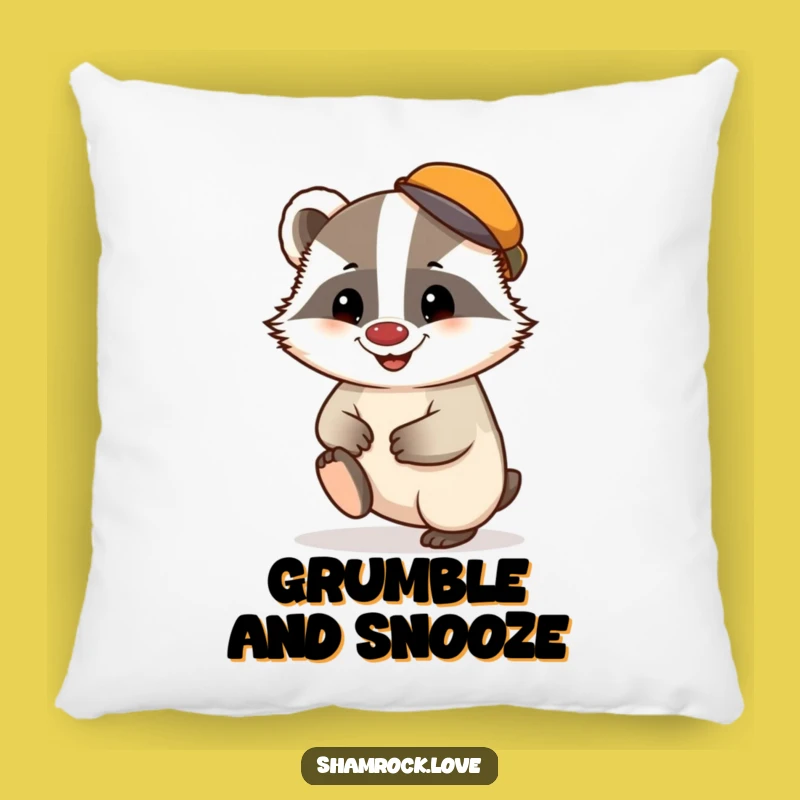 Funny Badger Cap Grin Pillow: Cozy & Mischievous Accent Decor Gift