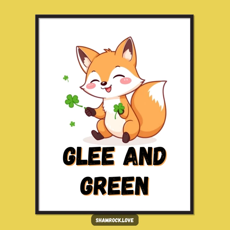 Funny Fox Shamrock Digital Print - Instant Lucky Wall Art