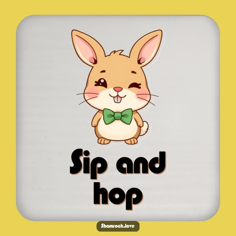 Funny Bunny Bow Tie Wink Coaster: Protect Surfaces with Mischief Gift