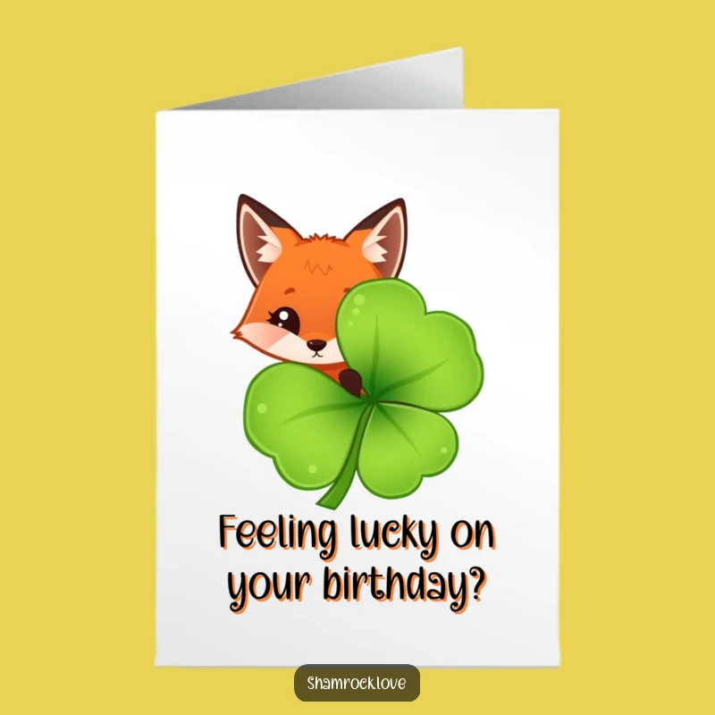 Free Printable Birthday Card: Curious Fox Shamrock Funny Downloadable Gift