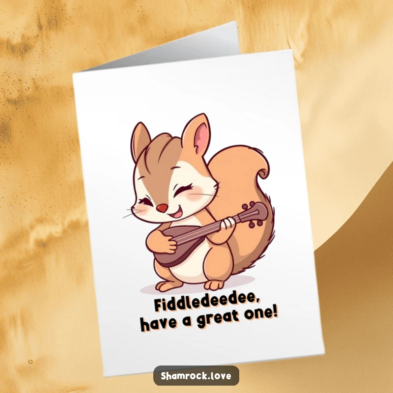 Funny Free Printable Birthday Card: Mischievous squirrel playing fiddle with a wink, ready to deliver a hilarious greeting.