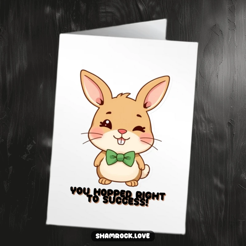 Funny Free Printable Congratulations Card: A cheerful brown bunny with a green bow tie winks mischievously.