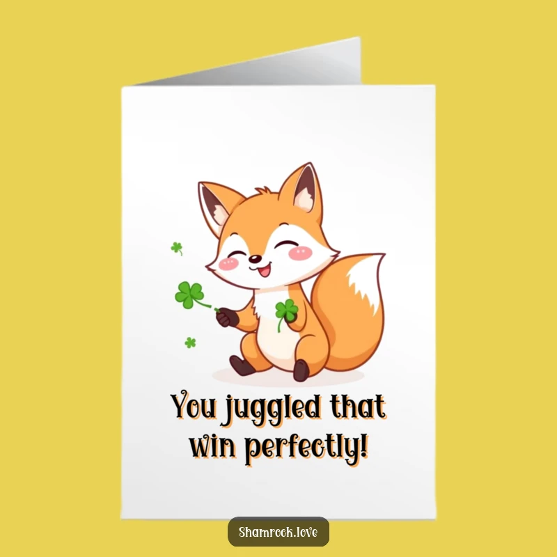 Free Printable Congrats Card: Lucky Fox Juggler - Humorous Downloadable for Great Success