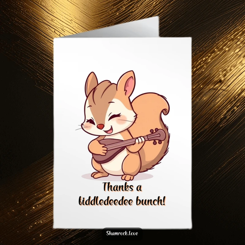 Funny Free Printable Thank You Card: Mischievous squirrel musician plays fiddle, offering thanks with a wink.