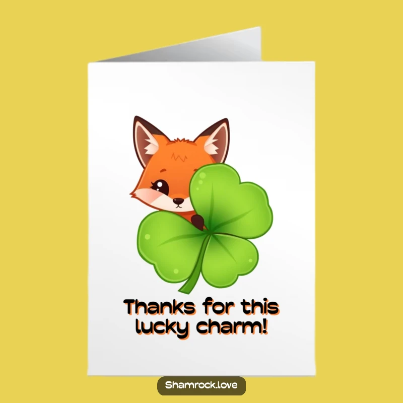 Free Printable Thank You Card: Curious Fox Shamrock Funny Downloadable Gift