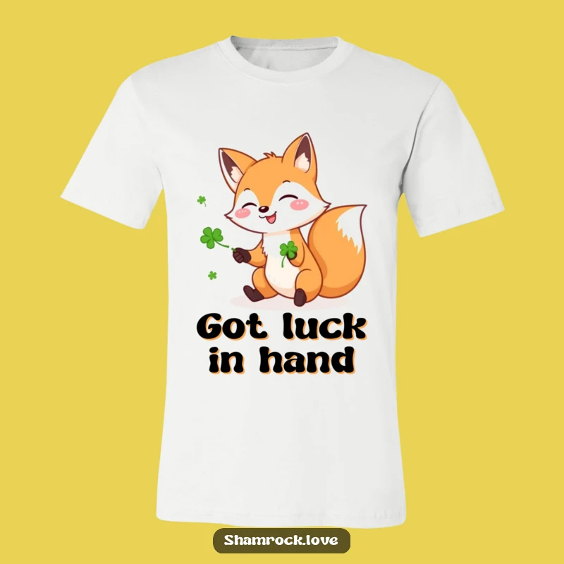 Funny Fox Shamrock T-Shirt - Playful Juggler Tee for Good Luck